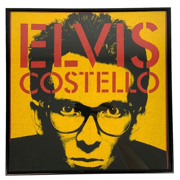 Vintage Elvis Costello 2 1/2 Years Glass Framed Screen Print On Fabric 90s 1993 - Picture 1 of 5